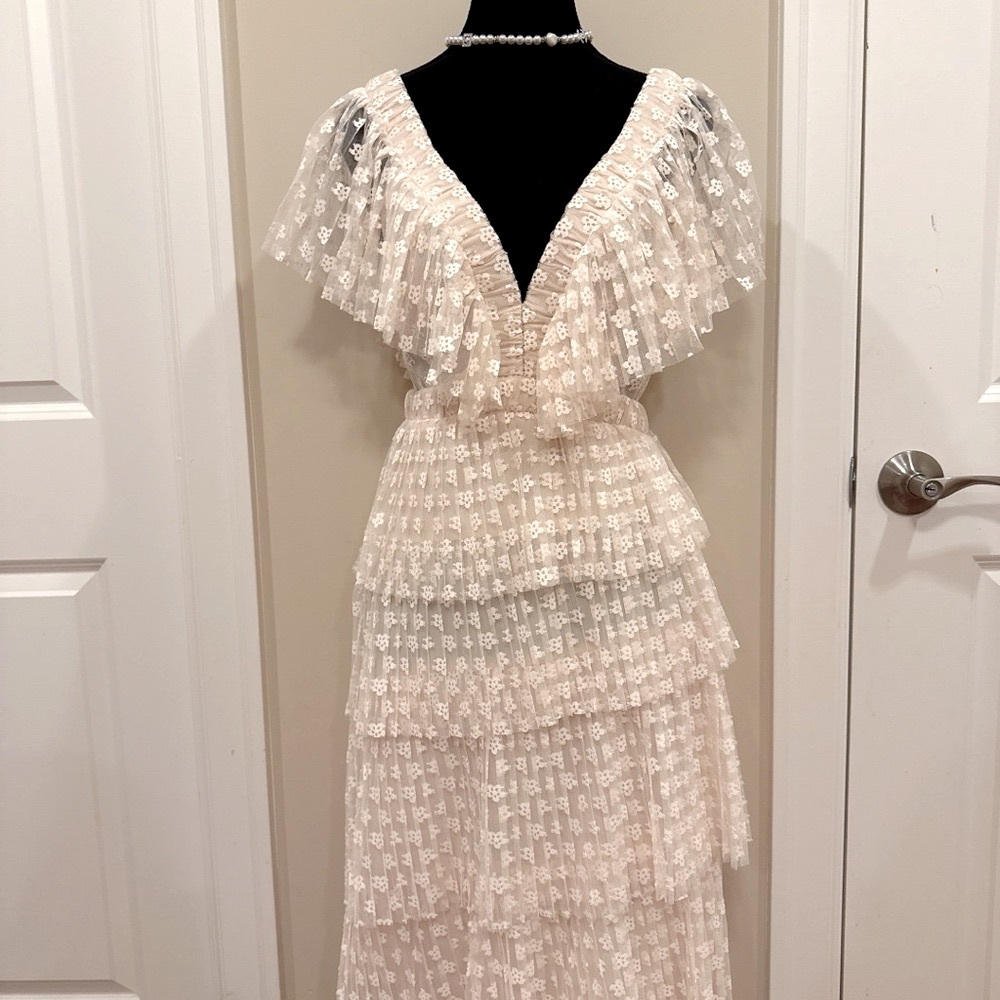 Sandro Cream Ruffled Tiered Maxi Dress